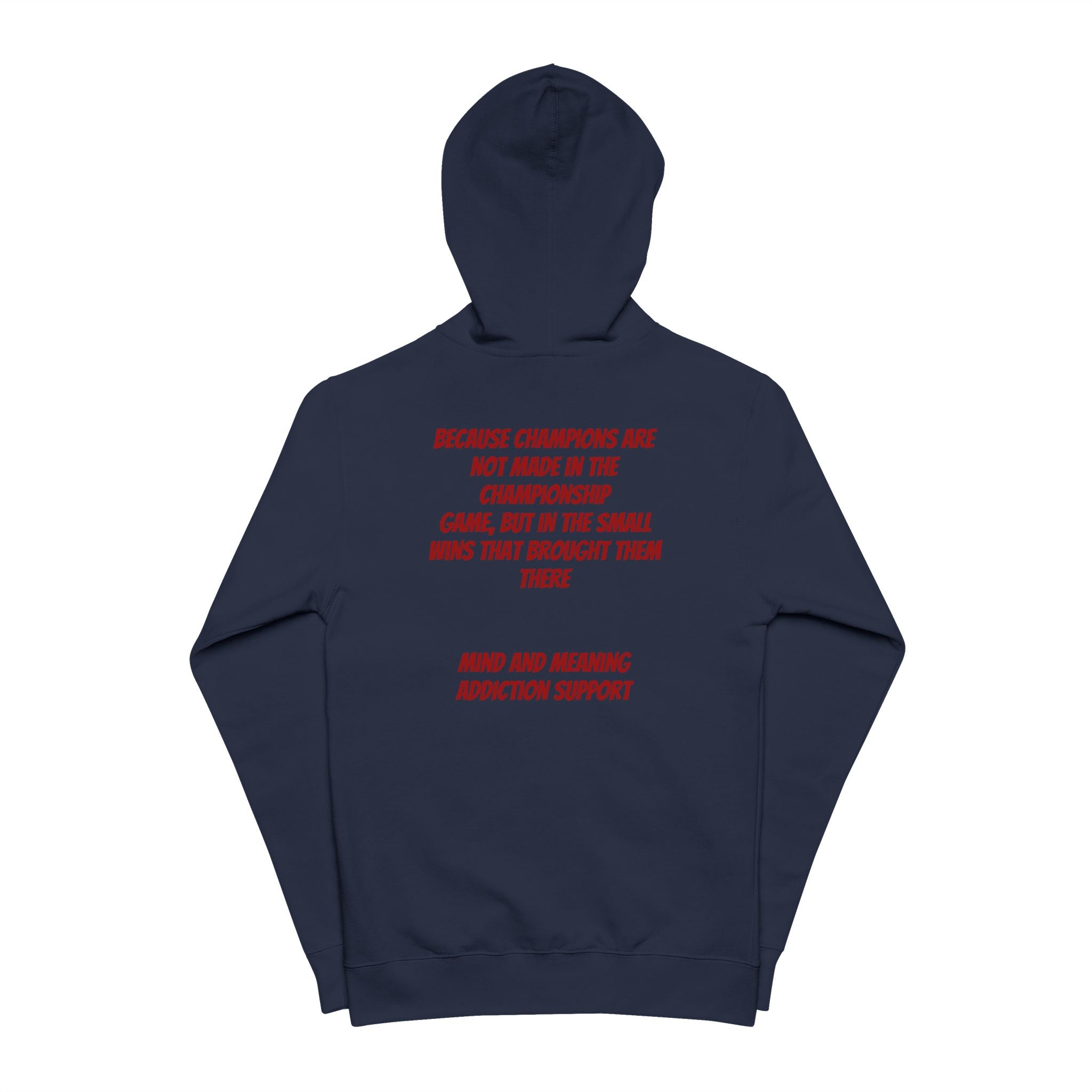 Zip-Up Hoodie — Minimal Logo Front, Red Text Back Statement