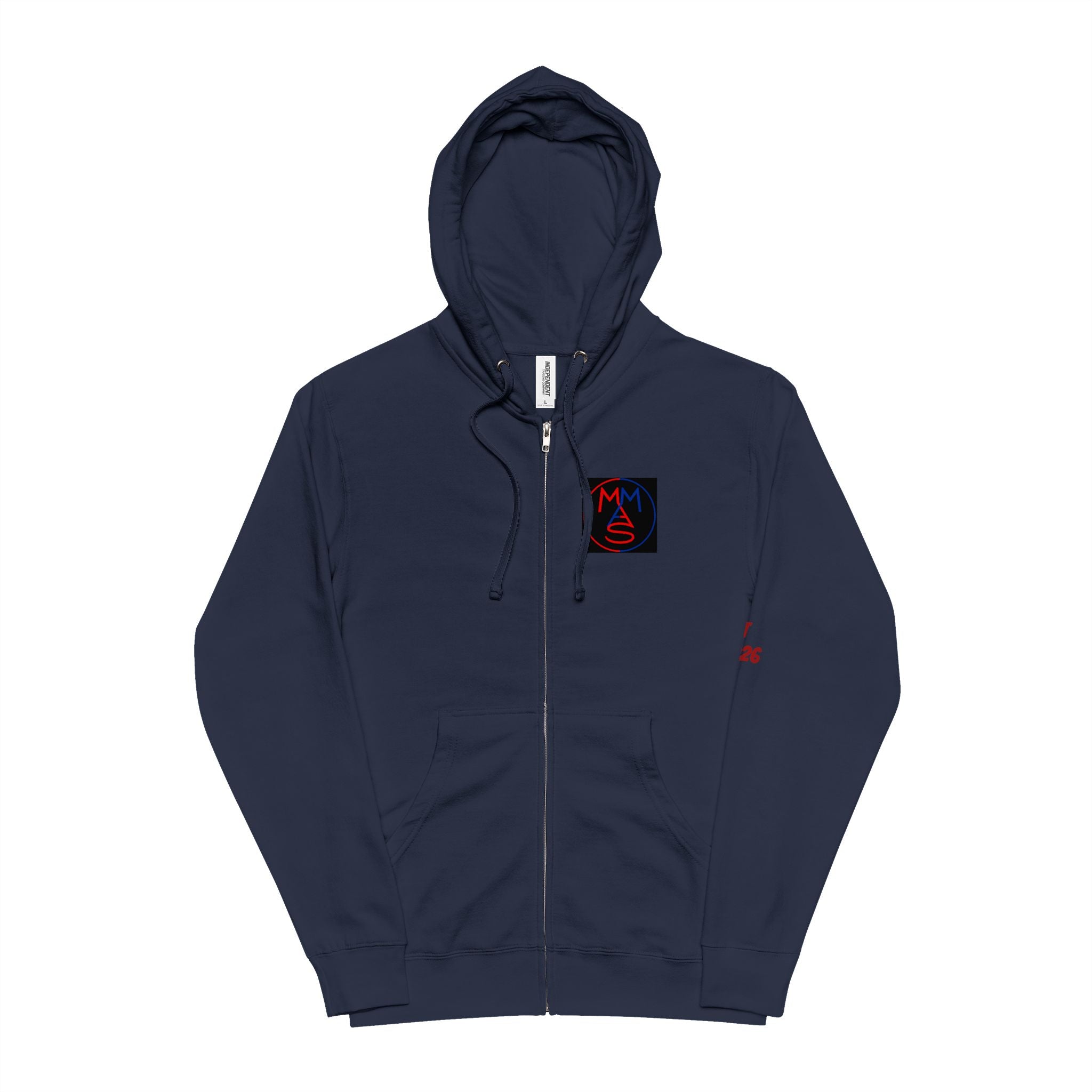 Zip-Up Hoodie — Minimal Logo Front, Red Text Back Statement