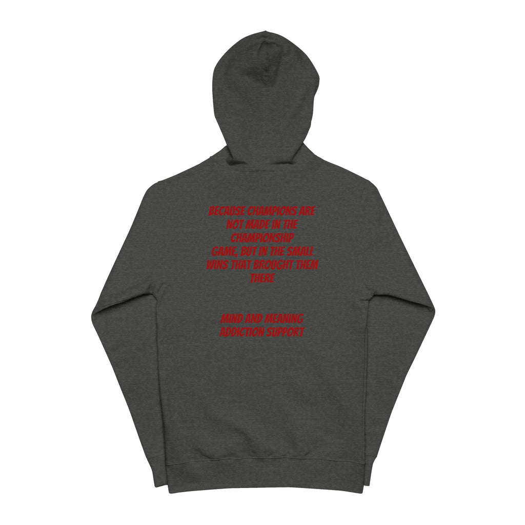 Zip-Up Hoodie — Minimal Logo Front, Red Text Back Statement